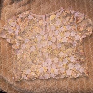 Disney Princess Rapunzel Sheer Floral Embroidery Top Size 7/S